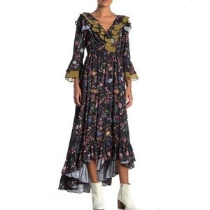 TOV Floral Houndstooth Ruffle High/Low Dress